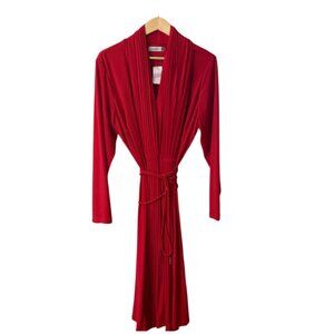 Calvin Klein Red Pleated Midi Dress 18W Long Sleeve Tie Waist Elegant